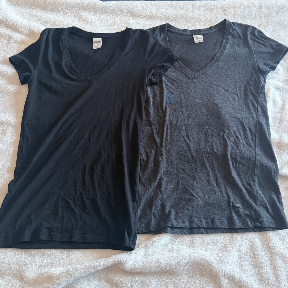 PINK Victoria's Secret Black and Gray V-Neck Tee Bundle